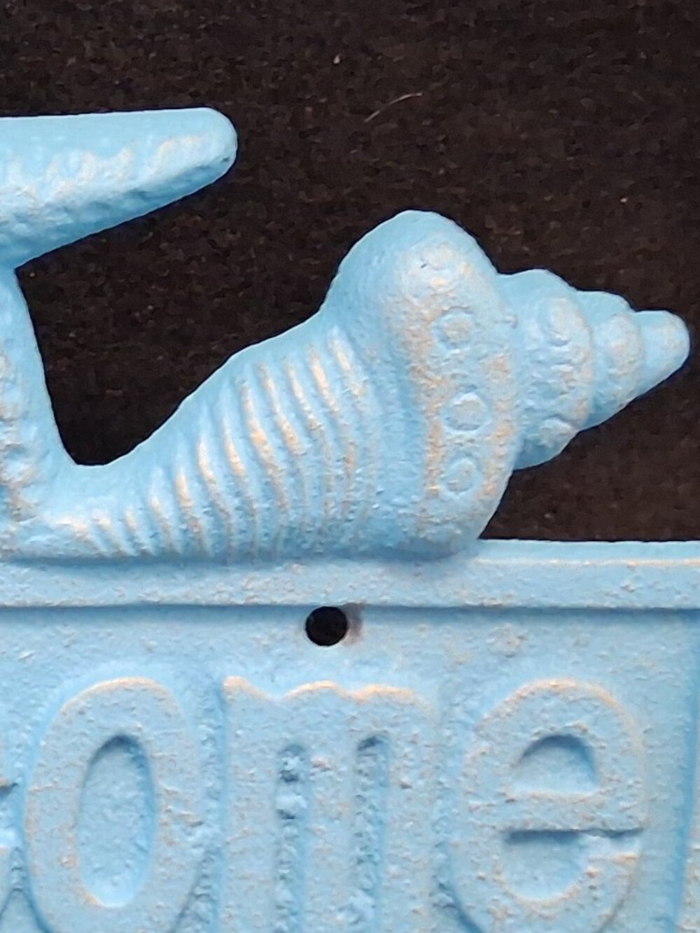Coastal Cast Iron "Welcome" Sign - Beach Blue Starfish & Shells Decor - Picture 5 of 5